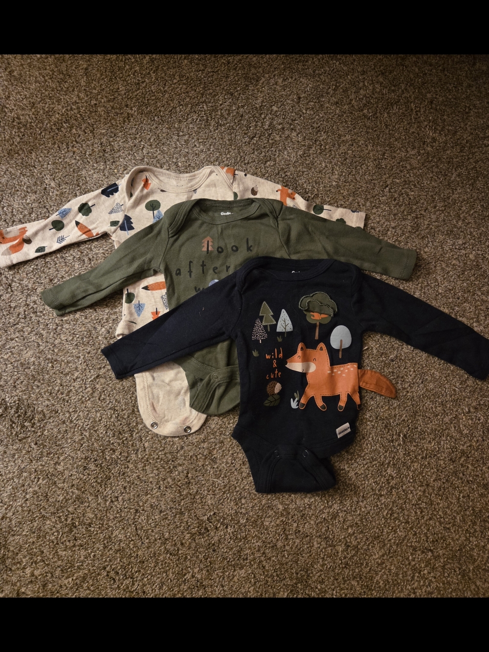 Gerber Navy, Olive, and Cream Fox & Forest Long-Sleeve Bodysuits